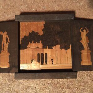 VINTAGE 70’S RUSSIAN USSR TRIPLE FOLDING MAHOGANY WOOD WALL PICTURE SOUVENIR
